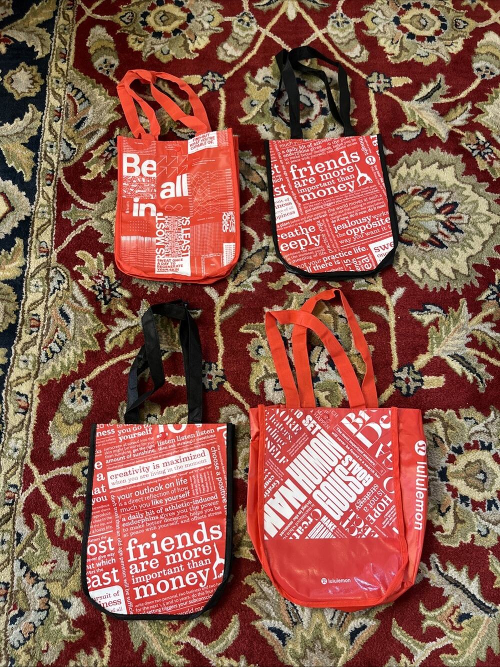 Lululemon Red White Black 11.5"x9.5" Reusable Tote Shopping Lunch Bag LOT of 4